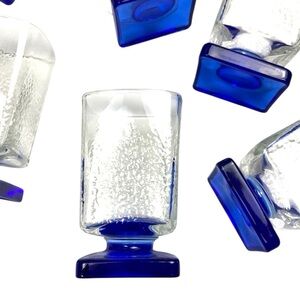 (8) Set Disaronno Amaretto Square Cordial Glasses Cobalt Glass Vintage Pedestal